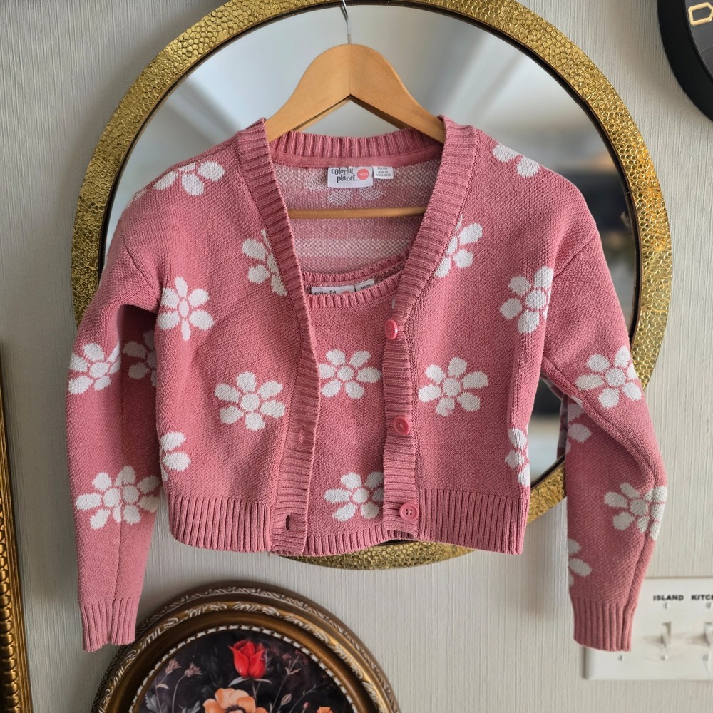 Cardigan and tank blush‎ with flowers youth 10/12